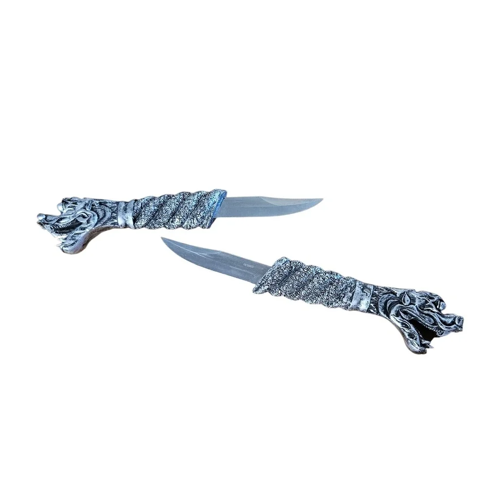 Anitque Dragon Knife Blade Dagger Sheath Rare! Double Knife Stainless Steel 🔥‎